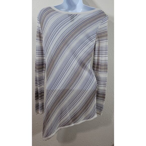 White House Black Market Gray Tan Metallic Asymmetrical Hem Top Small Boat Neck - Picture 2 of 6